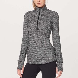 Lululemon Extra Mile 1/2 Zip Running Luon Ringspun Denim Black White